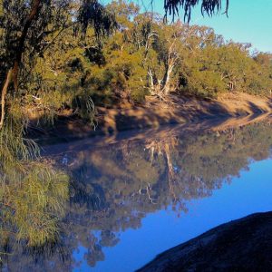 Reflections in river and history on the Darling River Run in Outback NSW, our Big Rivers Tour