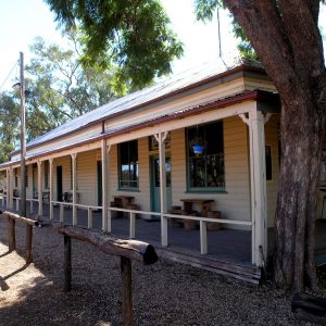 Front verandah of the Nindigully Pub a travel stopover on our Uniquely Australia Land of Contrasts Tour
