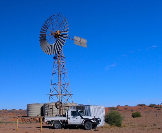 Million acre cattle grazing properties in the Strzelecki Desert are reliant on artesian water bores like this one on the Bore Track of Bollards Lagoon Station