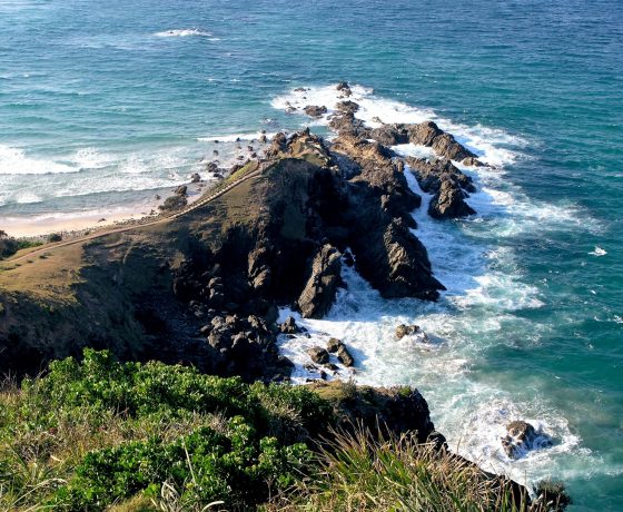 Beneath the Cape Byron Lighthouse, Australia's most easterly point. Directly east is Chile, south Antarctica and north  Siberia.