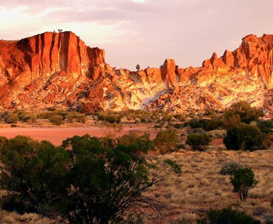 Rainbow Valley ablaze at sunset